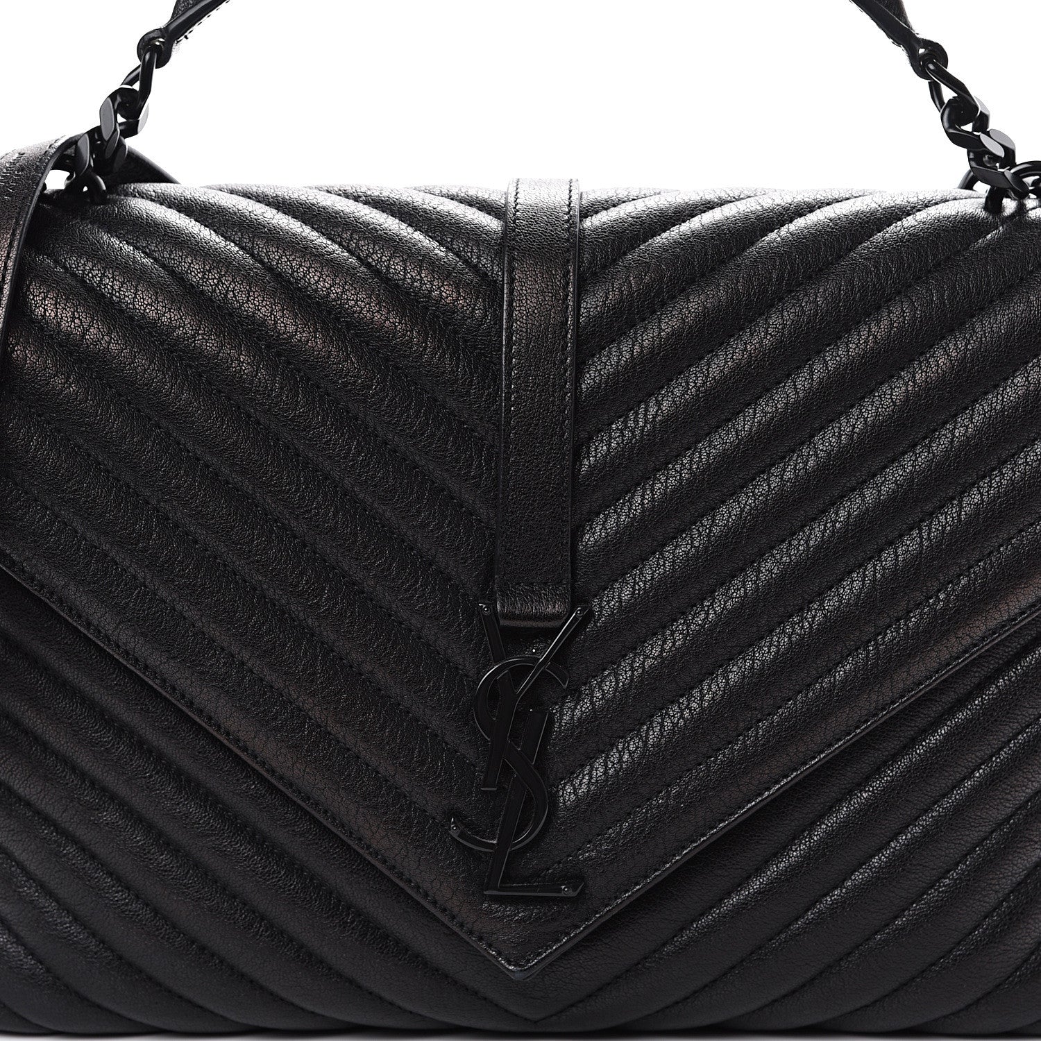 Saint Laurent Sheepskin Matelasse Chevron Monogram Monochrome Large College Satchel Black 10 of 11