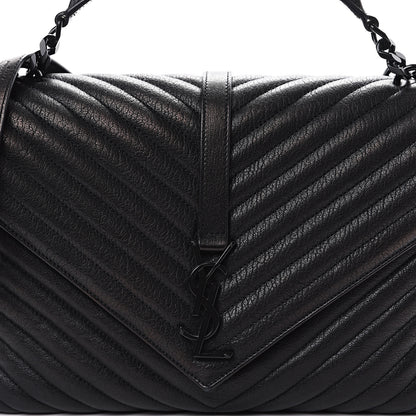 Saint Laurent Sheepskin Matelasse Chevron Monogram Monochrome Large College Satchel Black 10 of 11