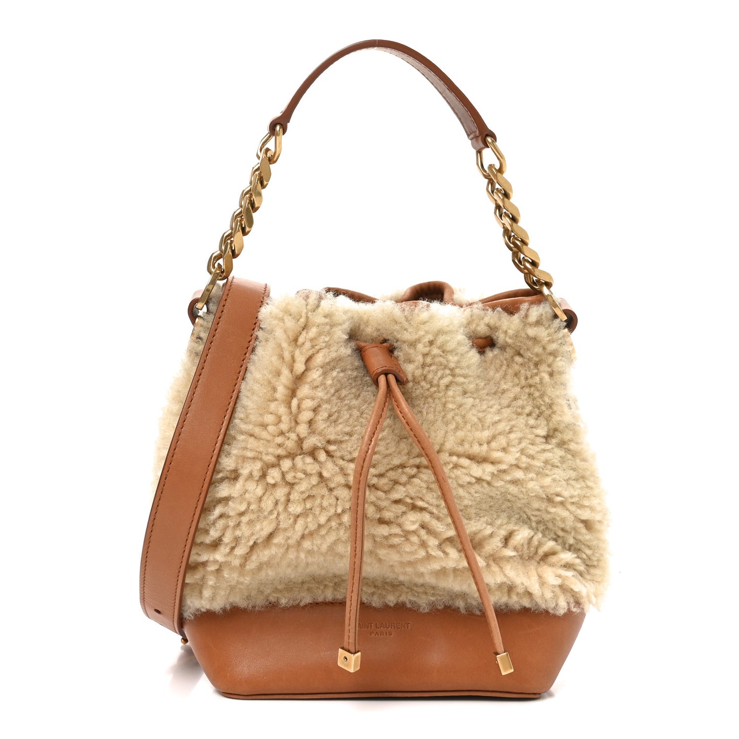 Shearling Calfskin Small Emmanuelle Bucket Bag Natural Beige Brick