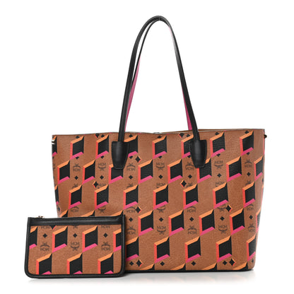 MCM Visetos Diamond Printed Studded Tote Cognac 1 of 7
