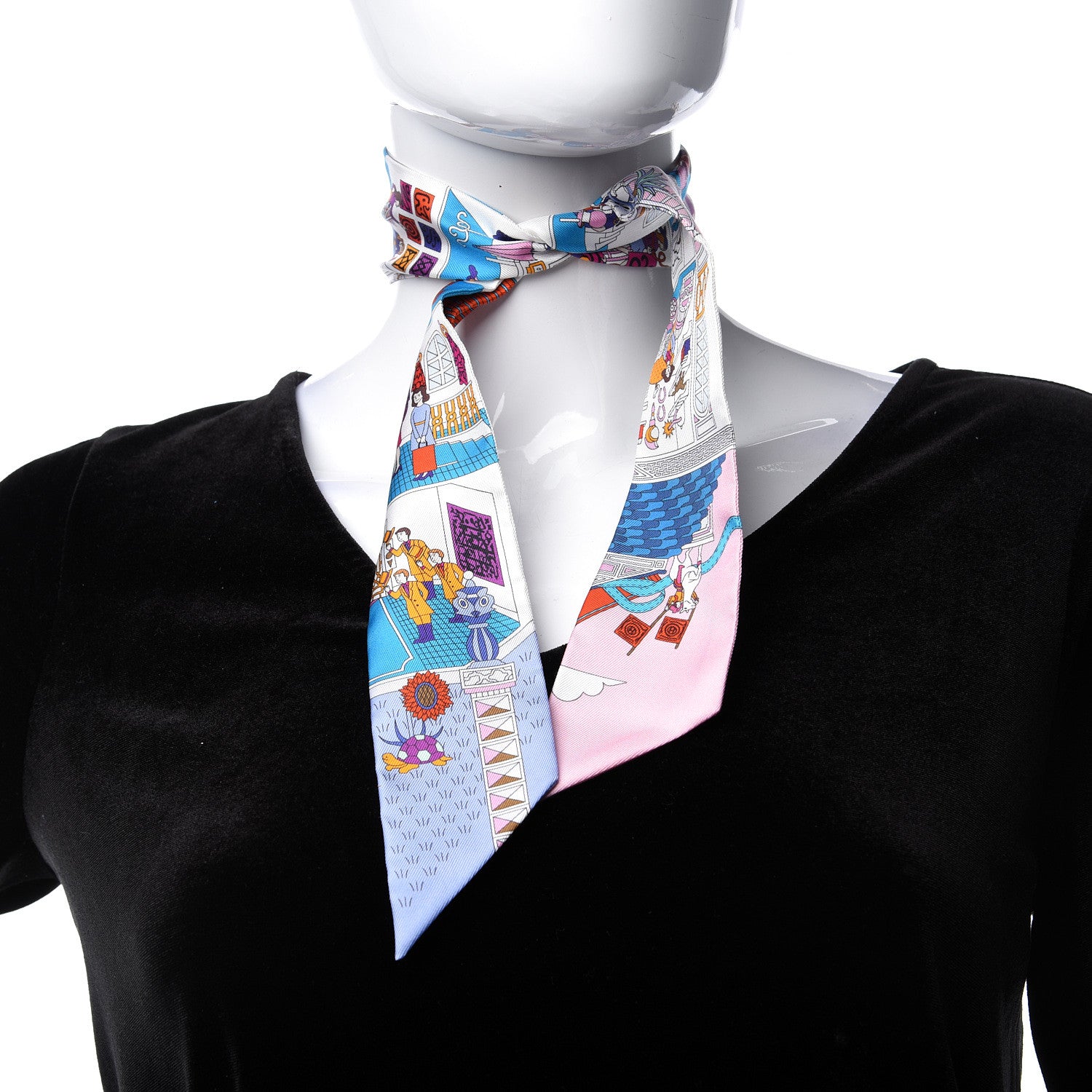Hermes Silk La Maizeon des Carres Twilly White Rose Bleu 2 of 5