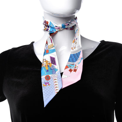 Hermes Silk La Maizeon des Carres Twilly White Rose Bleu 2 of 5