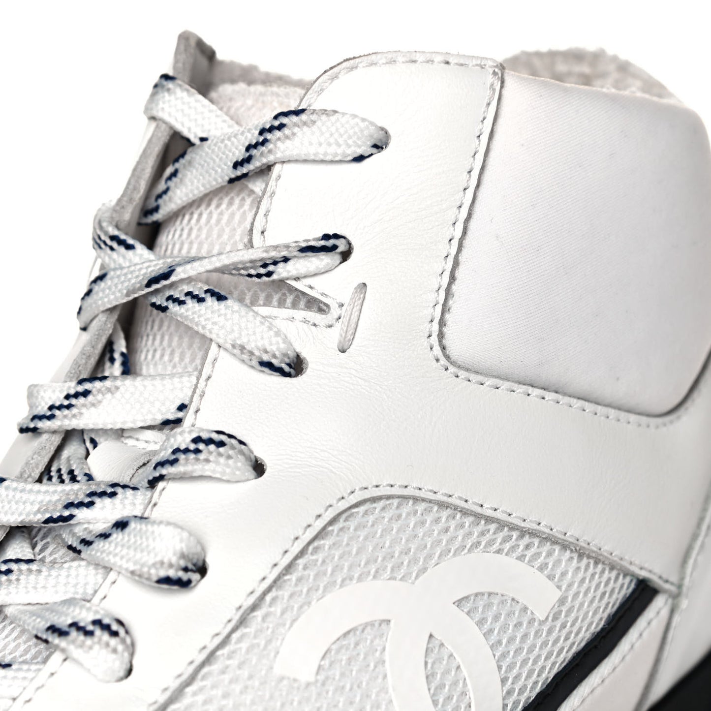 Calfskin Mesh Lycra Womens Logo High Top Sneakers 37 White