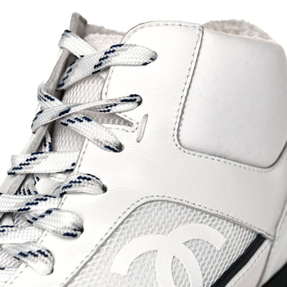 Chanel Calfskin Mesh Lycra Womens Logo High Top Sneakers 37 White 10 of 12