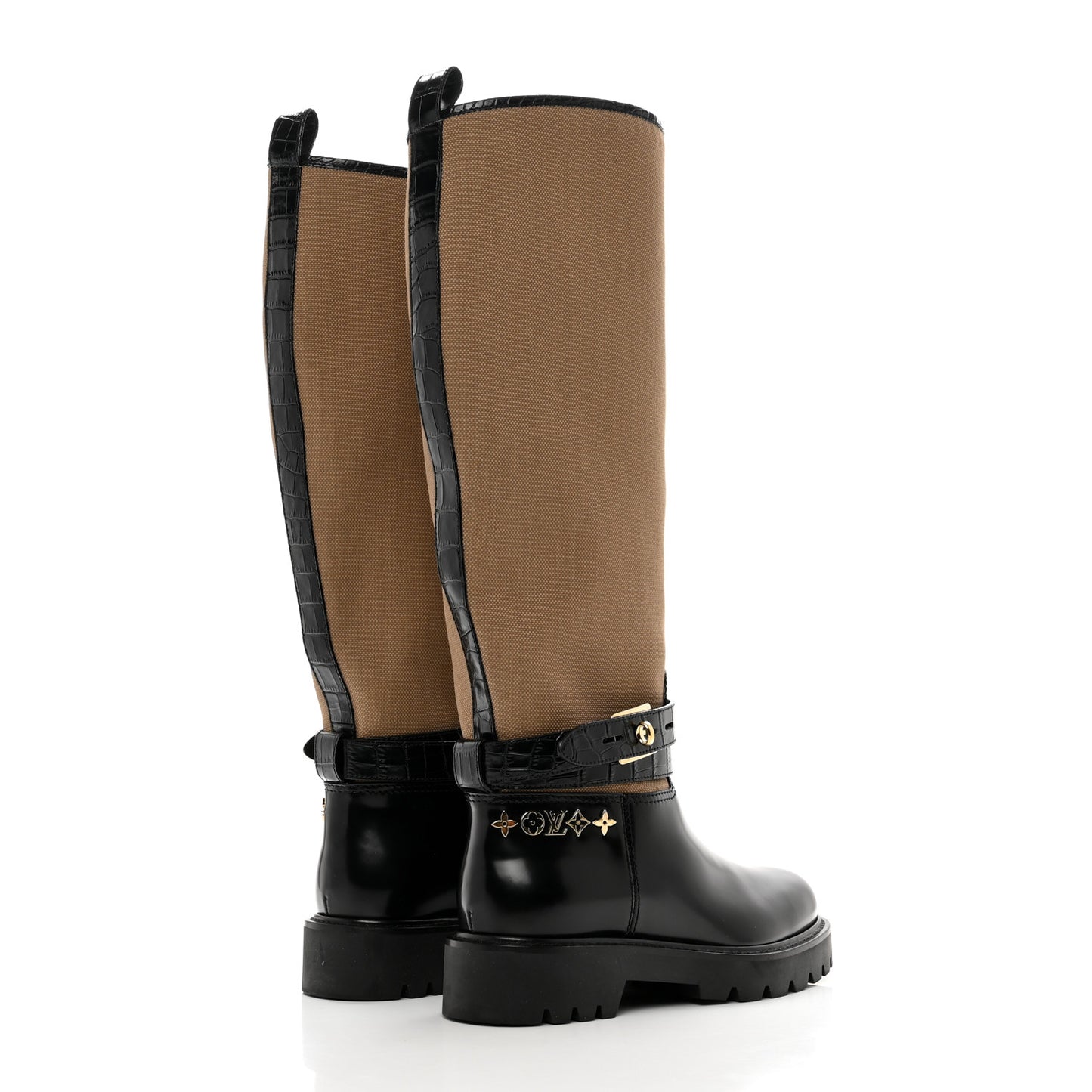 Canvas Calfskin Territory Flat High Ranger Boots 37 Khaki