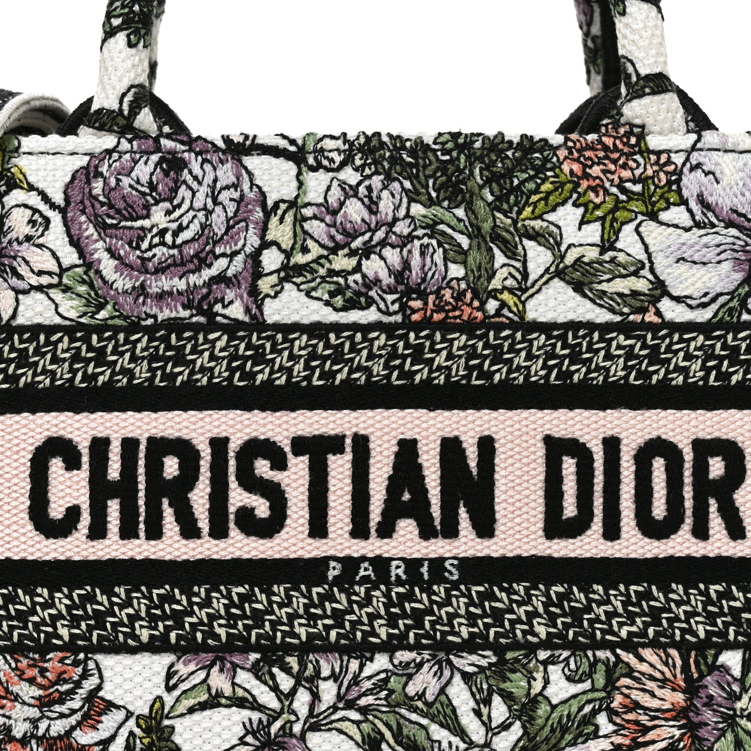 Christian Dior Canvas Embroidered Flowers Mini Book Tote With Strap White Multicolor 8 of 10