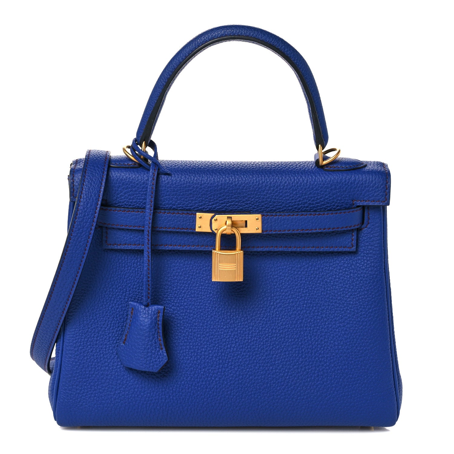 Hermes Togo Horseshoe Kelly Retourne 25 Bleu Electrique Bordeaux 1 of 38