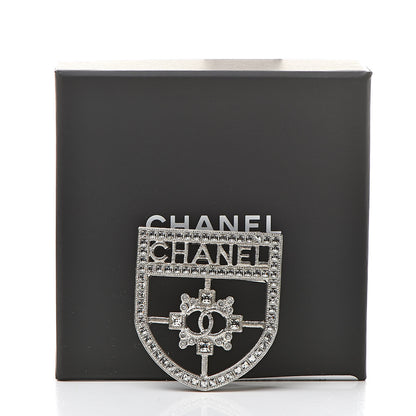 Chanel Swarovski Baguette Crystal CC Shield Brooch Silver 5 of 5