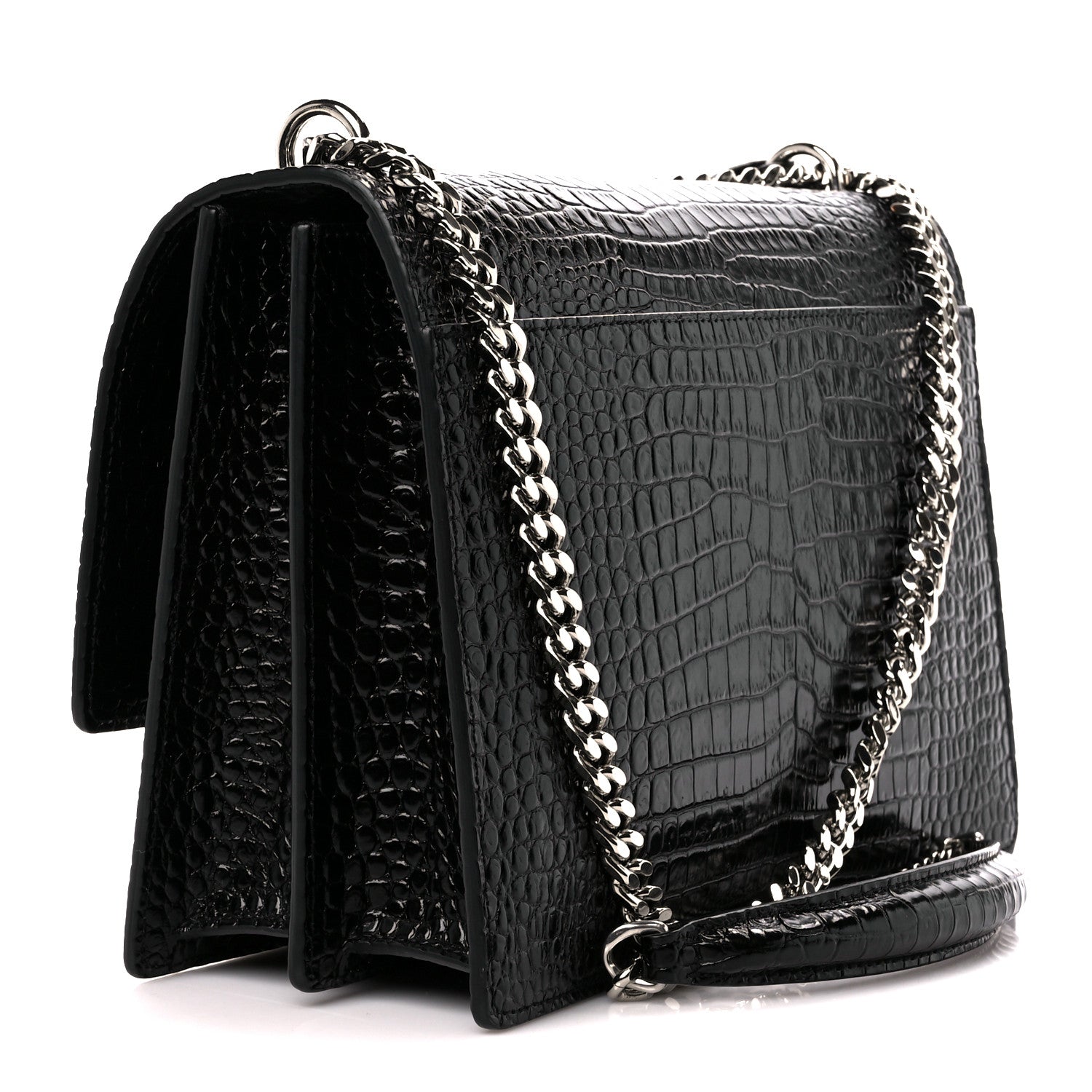 Saint Laurent Calfskin Crocodile Embossed Large Monogram Sunset Black 3 of 13