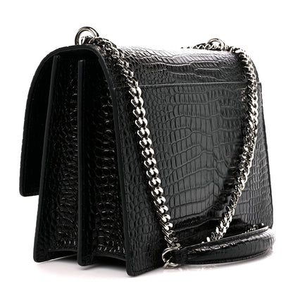 Saint Laurent Calfskin Crocodile Embossed Large Monogram Sunset Black 3 of 13