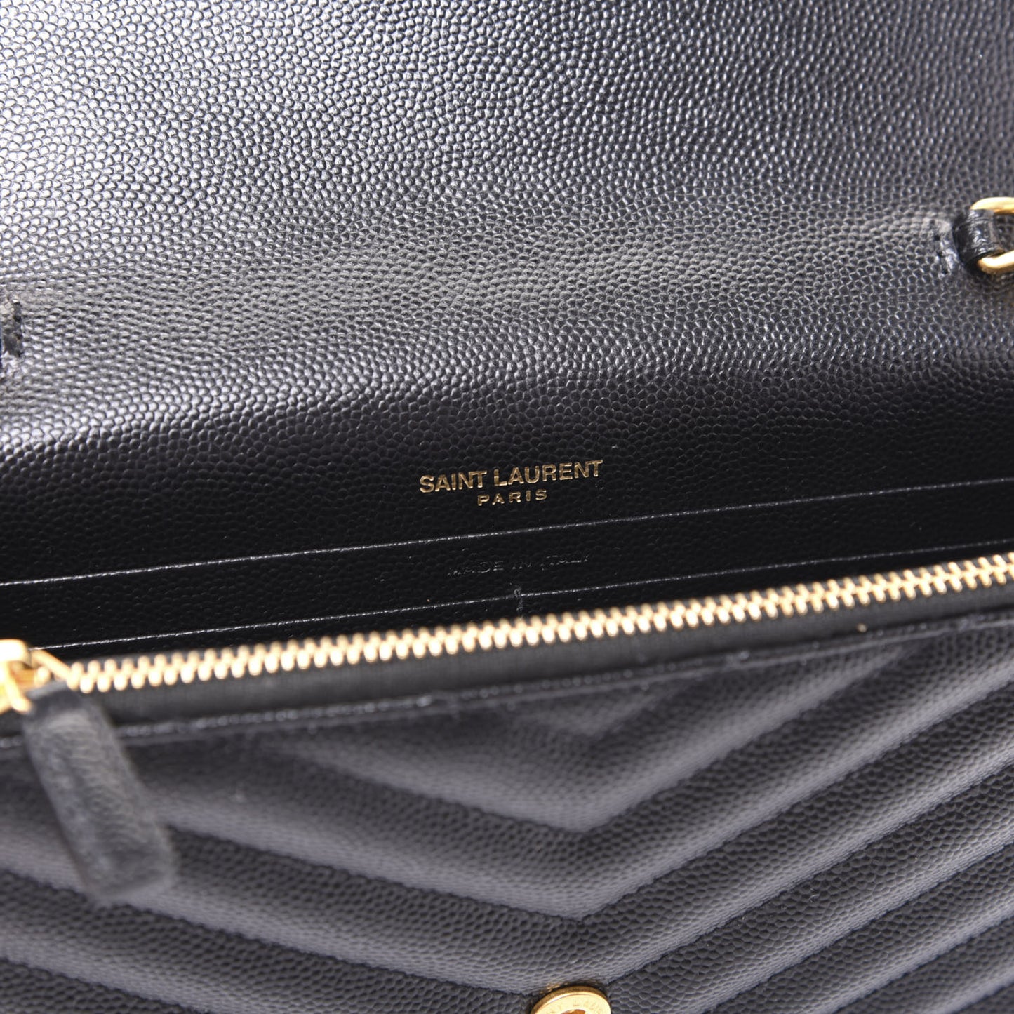 Grain De Poudre Matelasse Chevron Monogram Envelope Chain Wallet Black