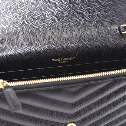 Saint Laurent Grain De Poudre Matelasse Chevron Monogram Envelope Chain Wallet Black 7 of 8