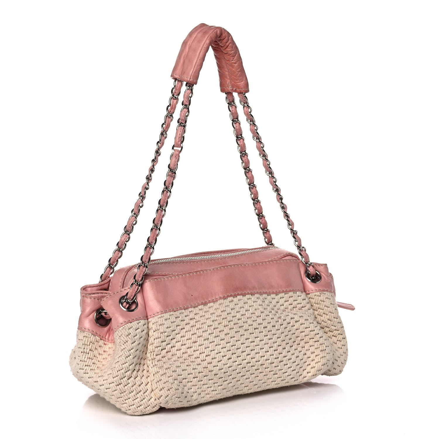 Chanel Canvas Woven Lambskin Lax Accordion Hobo Pink 3 of 15