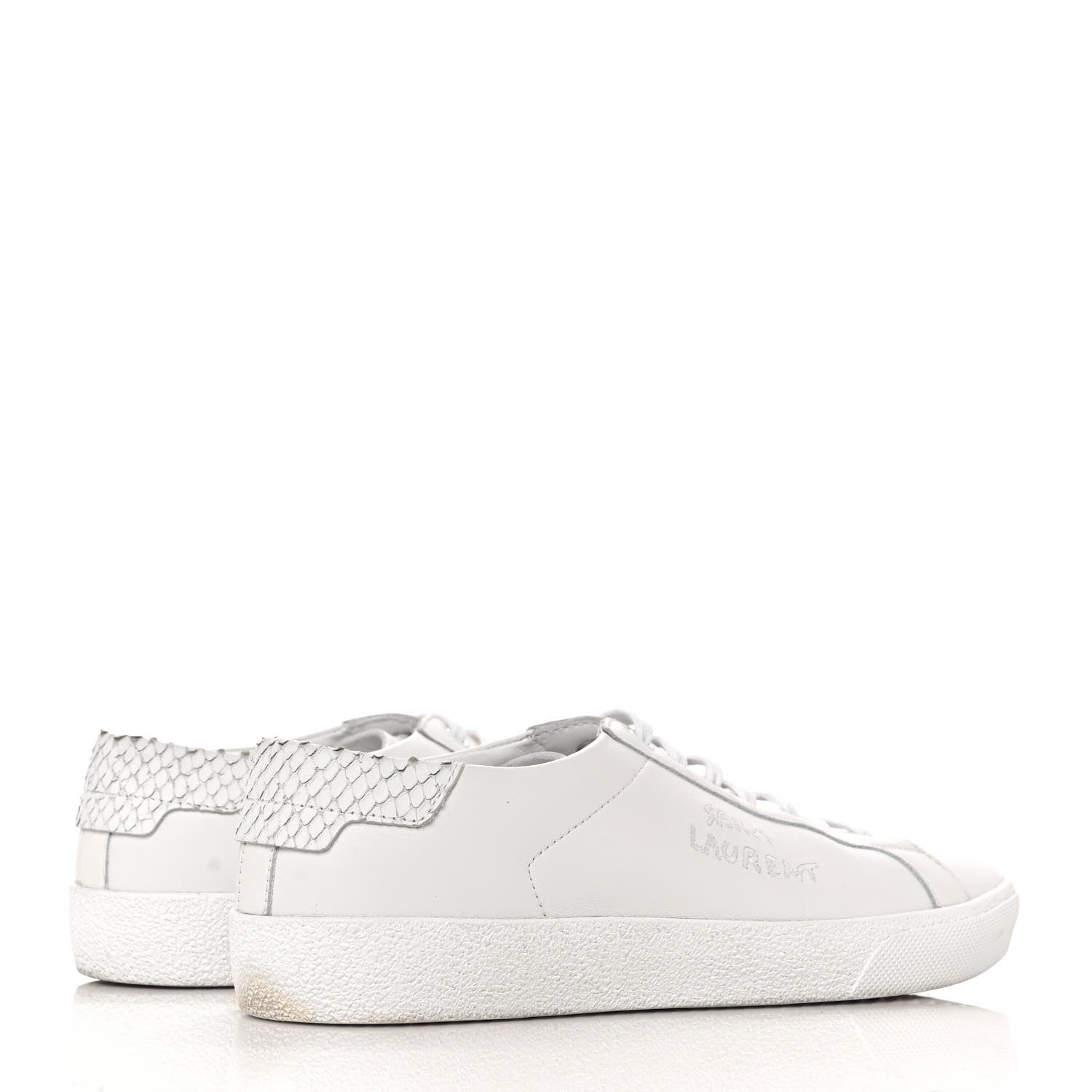 Saint Laurent Calfskin Nubuck Python Embossed Embroidered Womens Court Classic Sneakers 39 Optic White 4 of 8