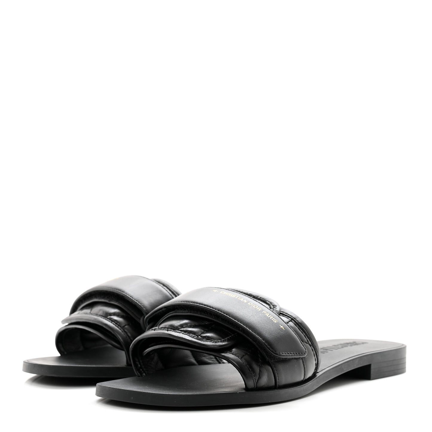 Calfskin Cannage Dio(r)evolution Slide Sandals 37 Black