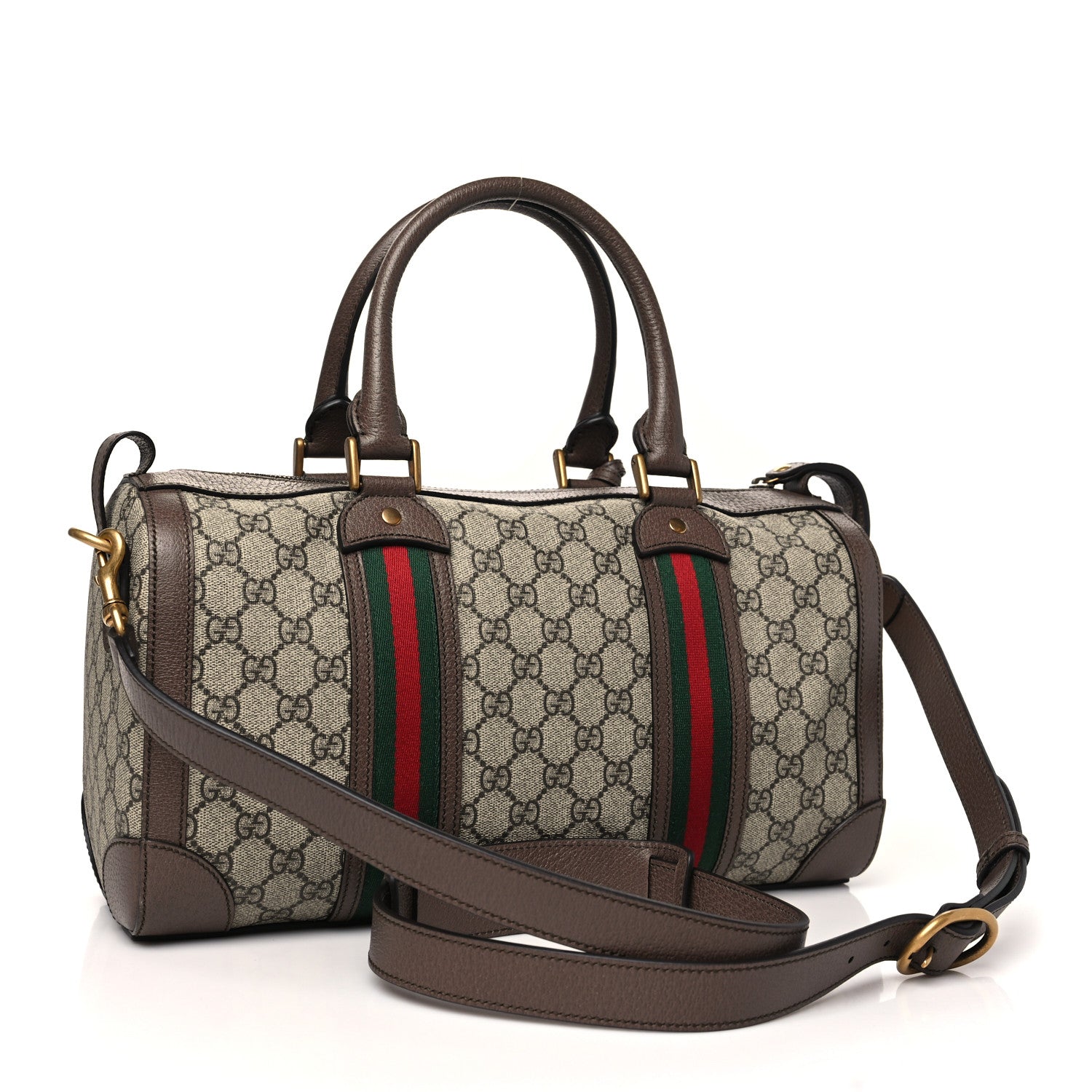 Gucci GG Supreme Monogram Textured Dollar Calfskin Web Small Duffle Bag Beige Ebony 3 of 10