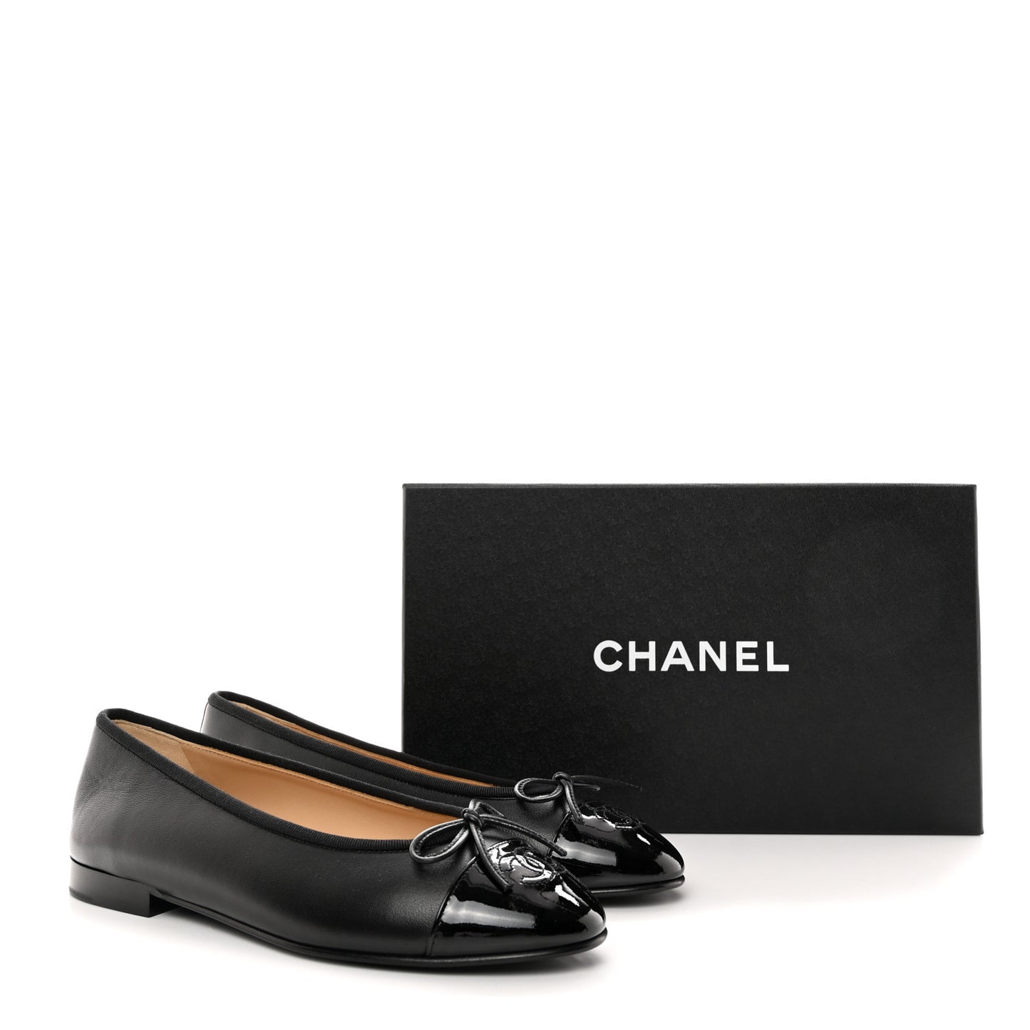 Lambskin Patent Cap Toe Ballerina Flats 37.5 Black