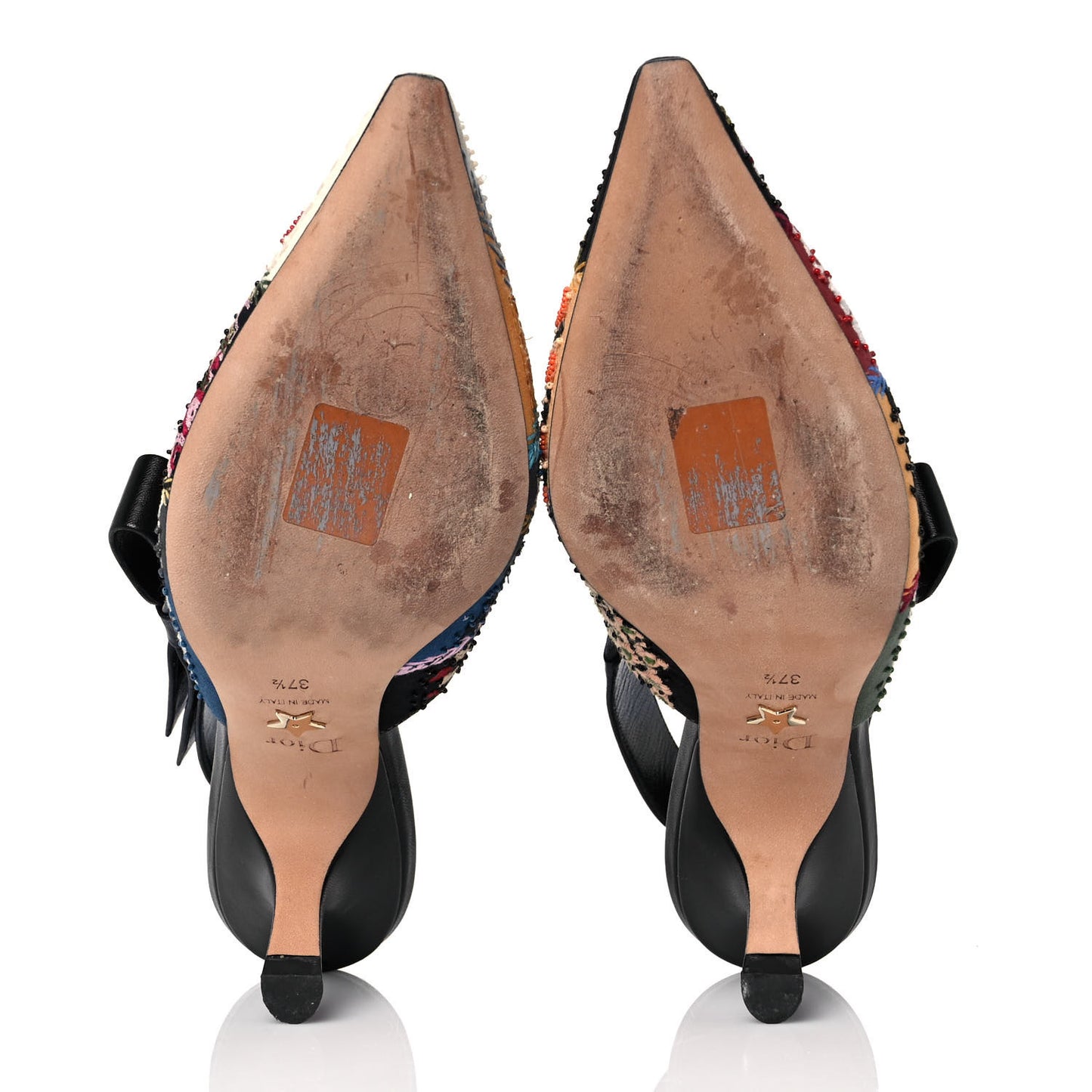 Calfskin Embroidered Beaded Sweet D Sling-Back Pumps 37.5 Multicolor