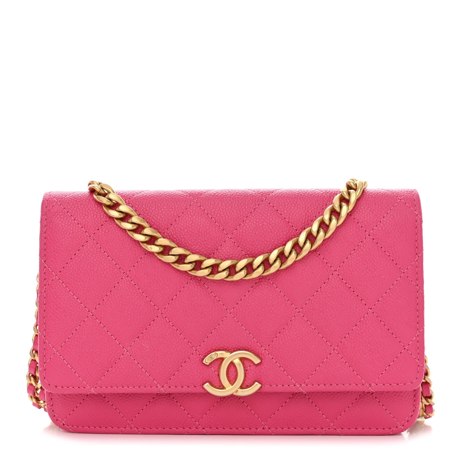Chanel Shiny Caviar Quilted Chain Melody Wallet On Chain WOC Dark Pink 1 of 12