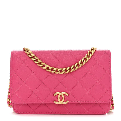 Chanel Shiny Caviar Quilted Chain Melody Wallet On Chain WOC Dark Pink 1 of 12
