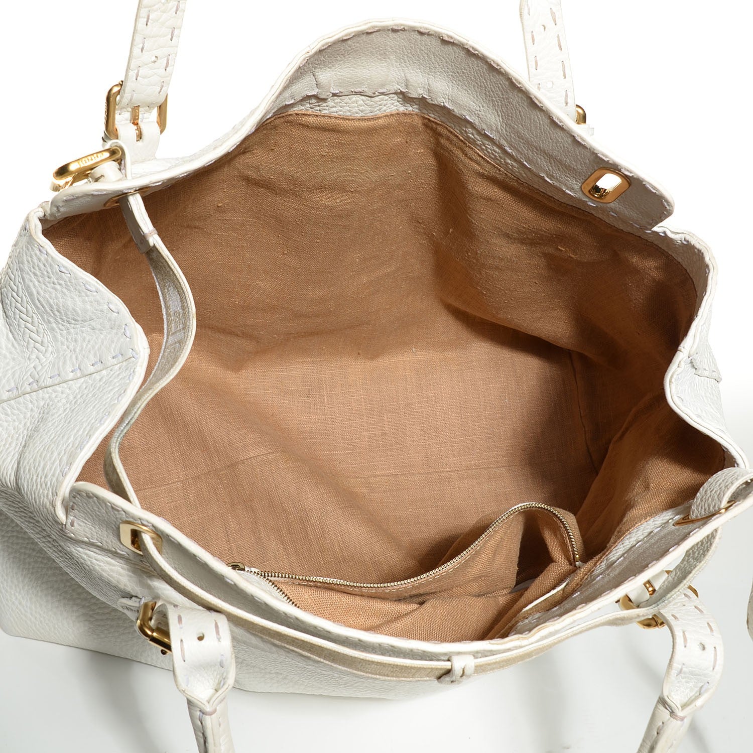 Fendi Calfskin Romano Selleria Large Villa Borghese Tote Bianco 5 of 9