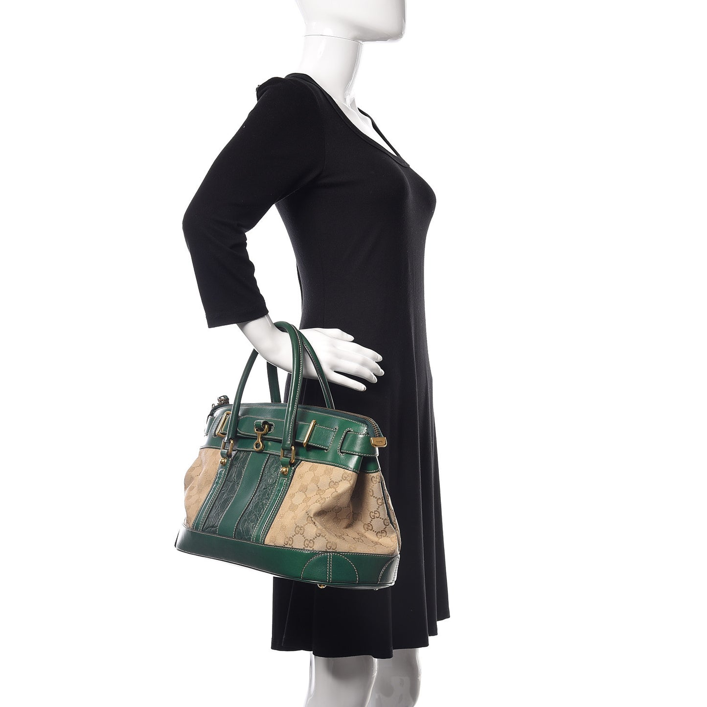 Monogram Crocodile Web Secret Top Handle Satchel Green