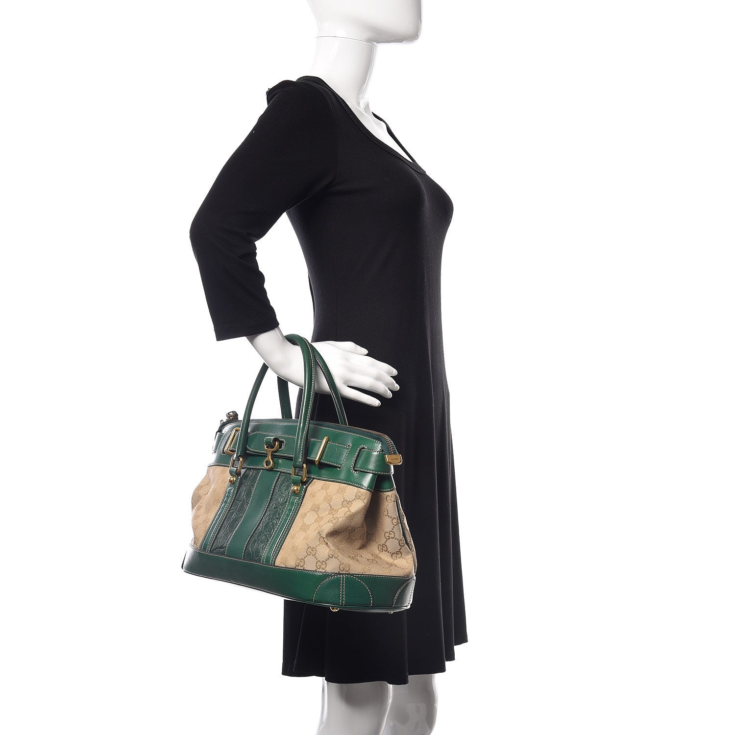 Gucci Monogram Crocodile Web Secret Top Handle Satchel Green 2 of 9