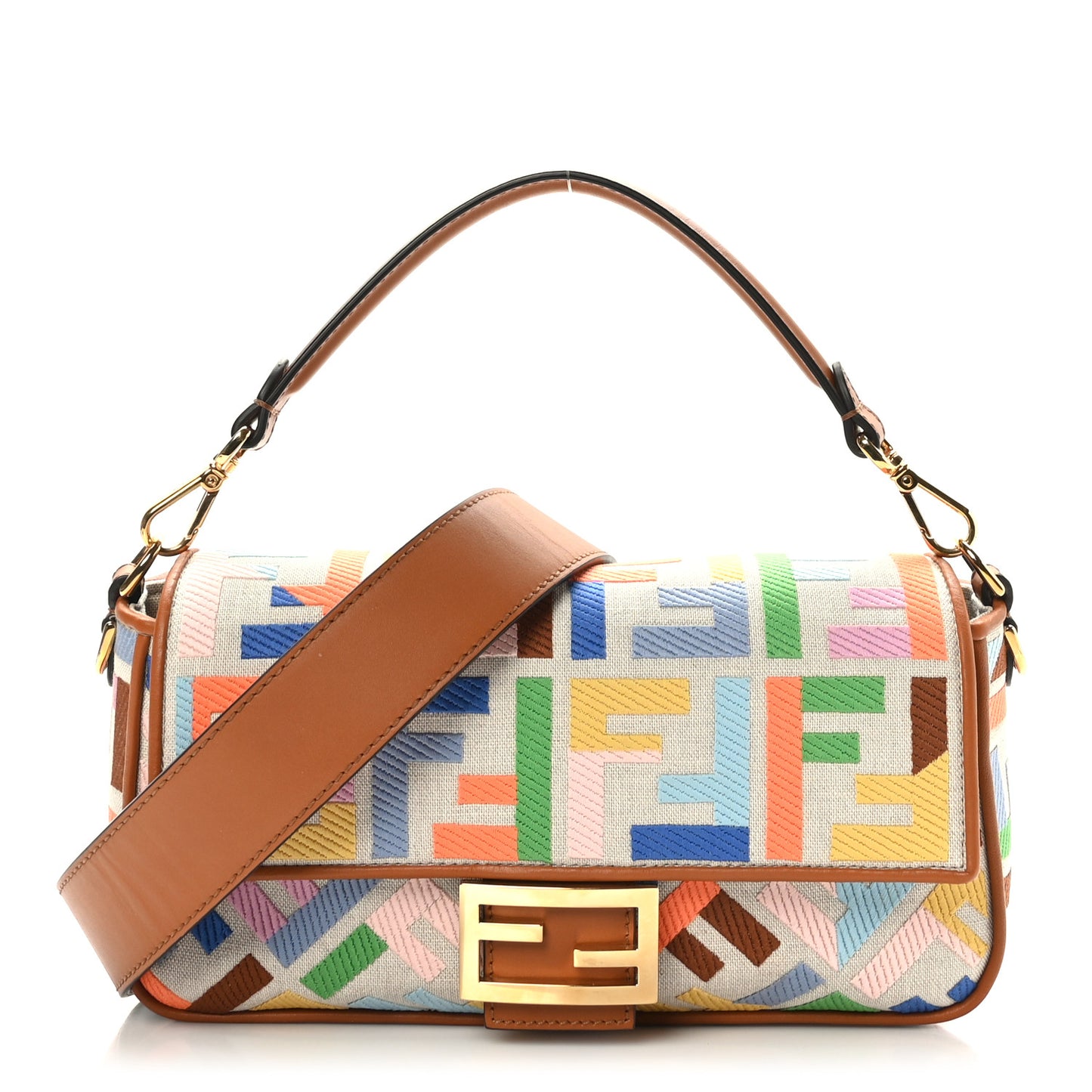 Kuban Canvas Vitello King FF Embroidered Baguette Grezzo Multicolor