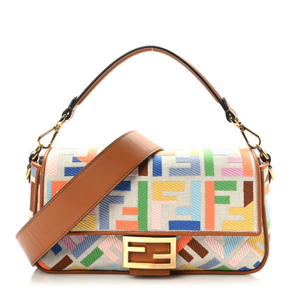 Fendi Kuban Canvas Vitello King FF Embroidered Baguette Grezzo Multicolor 1 of 9
