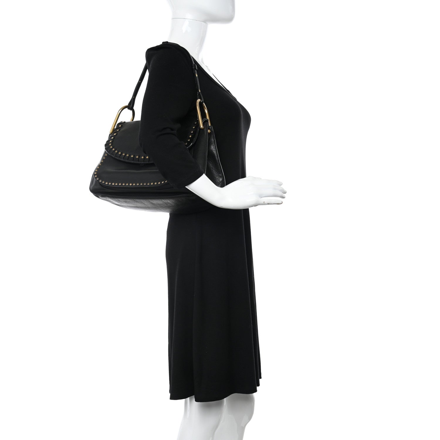 Chloe Calfskin Studded Medium Hudson Double Carry Shoulder Bag Black 2 of 13