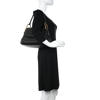 Chloe Calfskin Studded Medium Hudson Double Carry Shoulder Bag Black 2 of 13