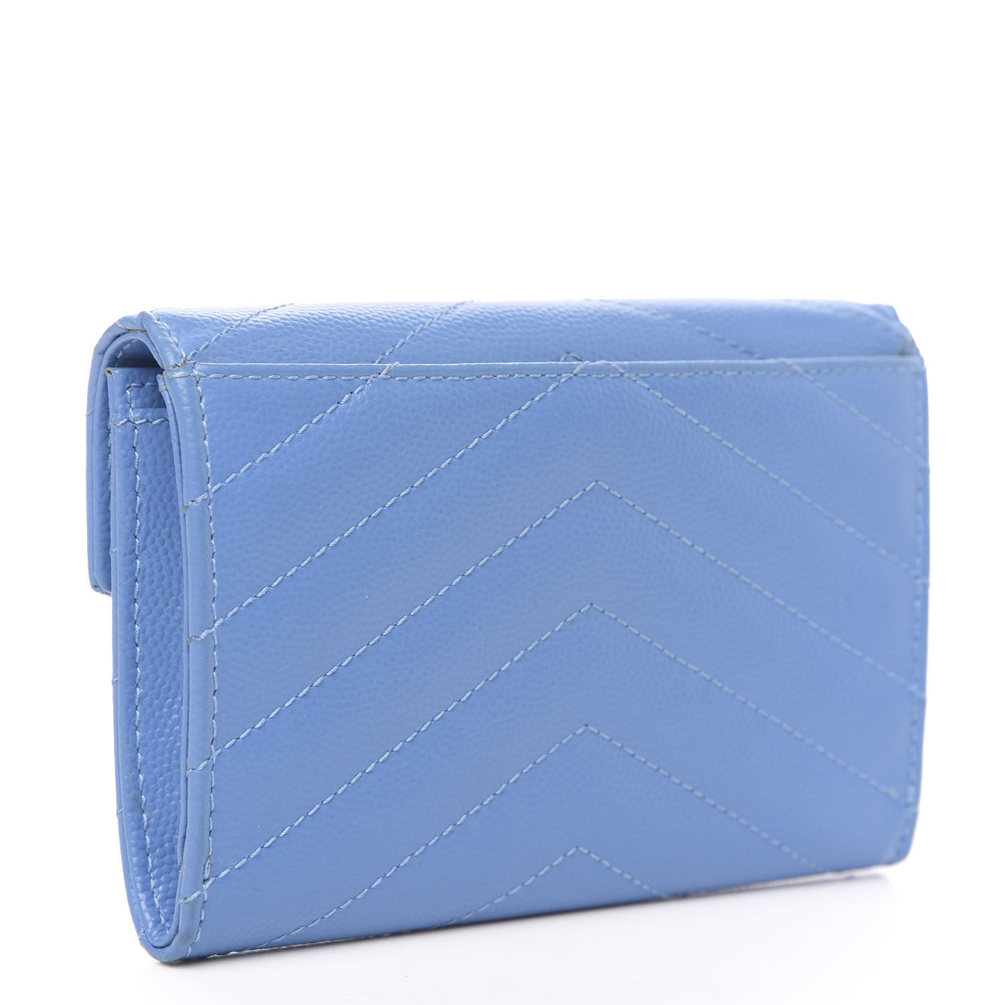 Grain de Poudre Matelasse Chevron Small Monogram Wallet Blue Clair