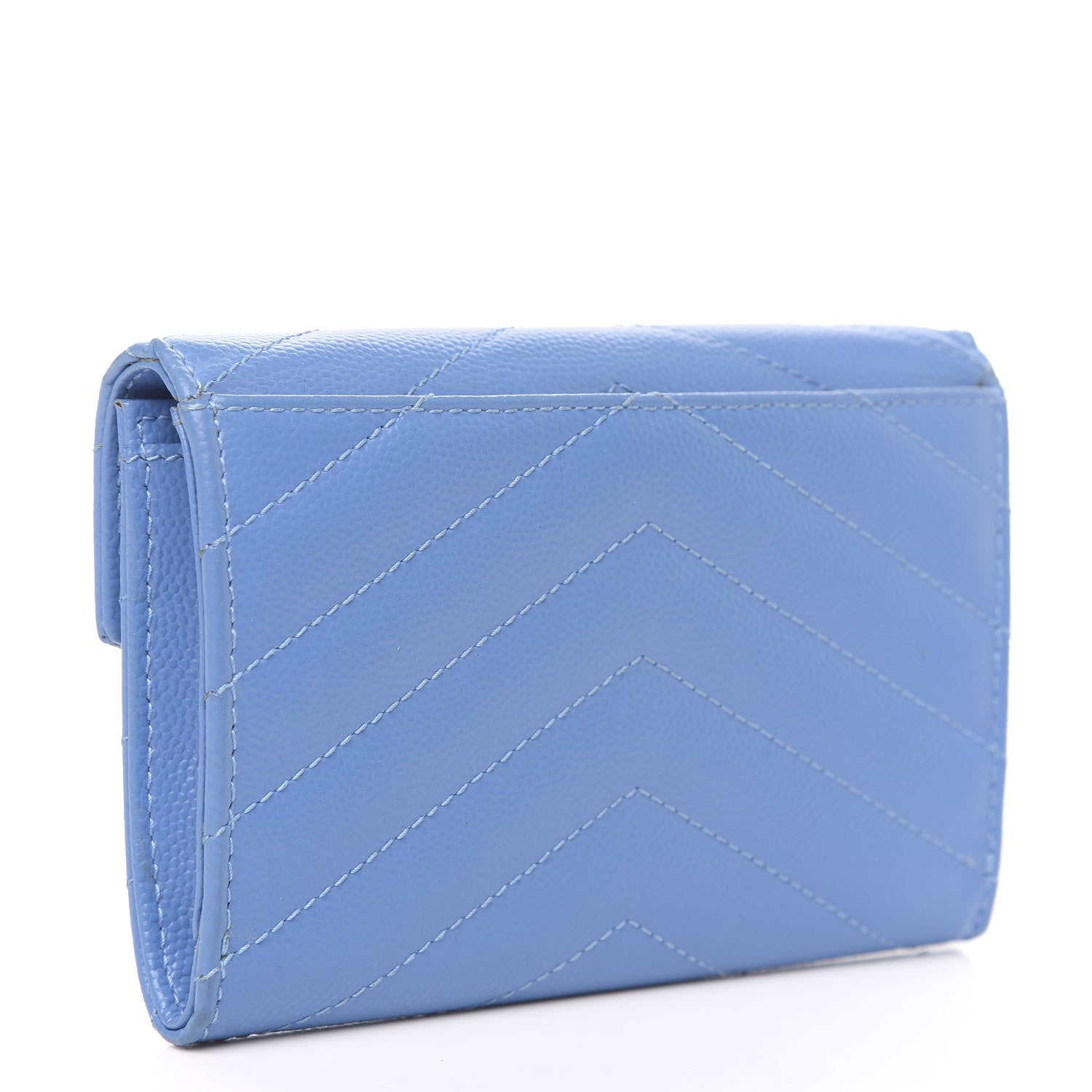 Saint Laurent Grain de Poudre Matelasse Chevron Small Monogram Wallet Blue Clair 3 of 12