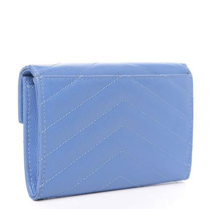 Saint Laurent Grain de Poudre Matelasse Chevron Small Monogram Wallet Blue Clair 3 of 12