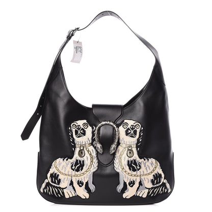 Gucci Calfskin Dog Embroidered Extra Large Dionysus Hobo Black 1 of 9