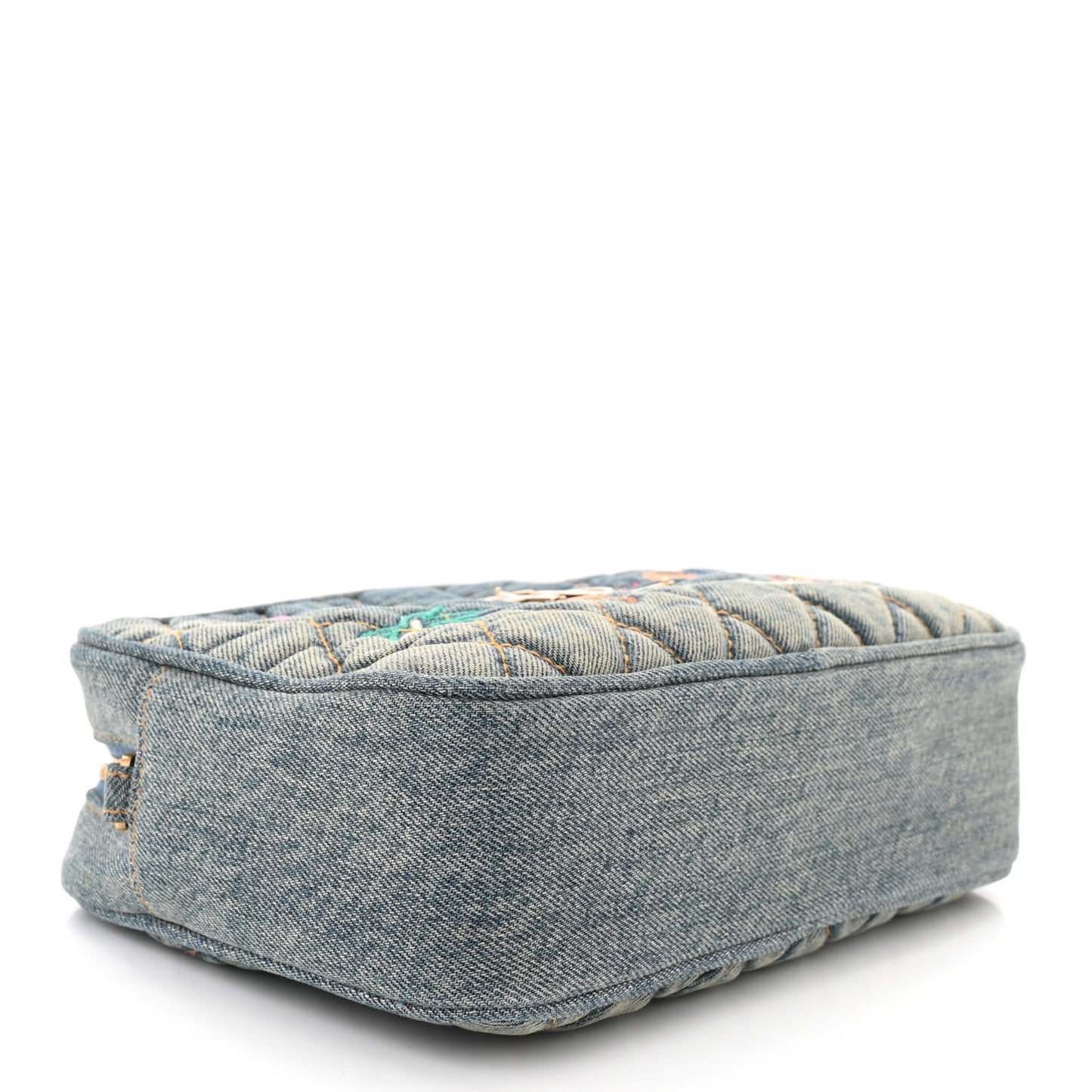 Denim Matelasse Quilted Summer Embroidered Classic Monogram Camera Bag Blue
