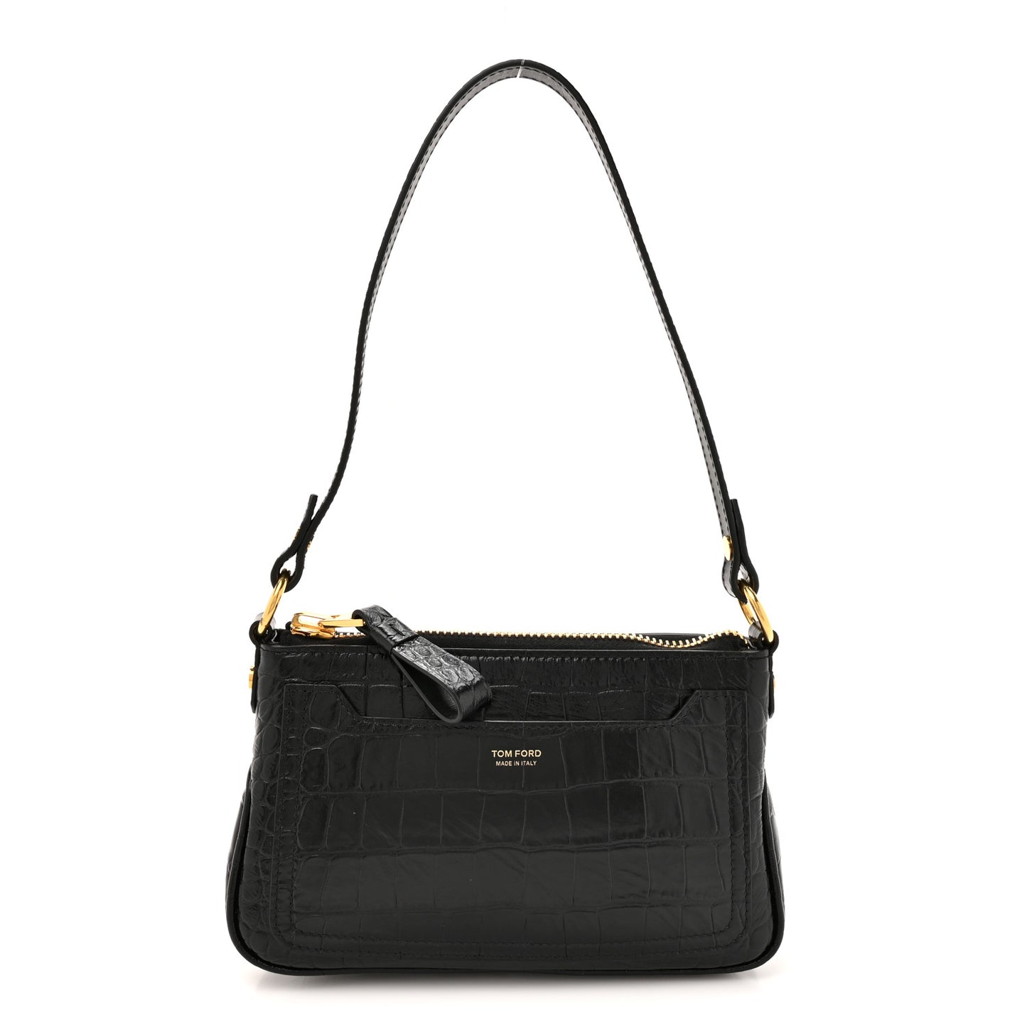 Crocodile Embossed Calfskin Shoulder Bag Black