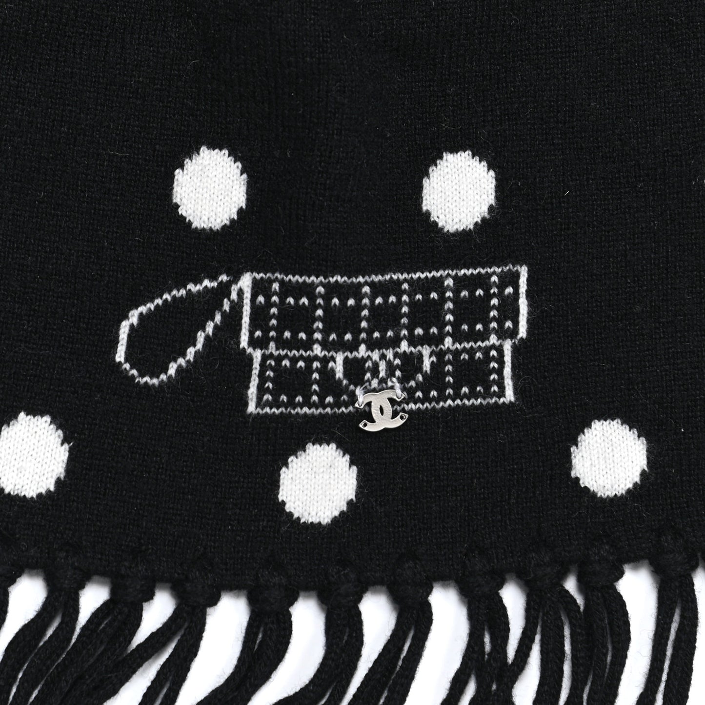 Cashmere Crystal CC Fringe Scarf Black White