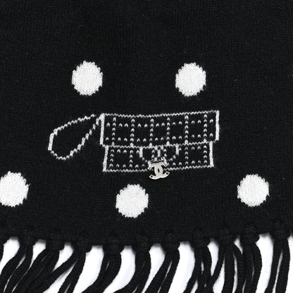 Chanel Cashmere Crystal CC Fringe Scarf Black White 5 of 6