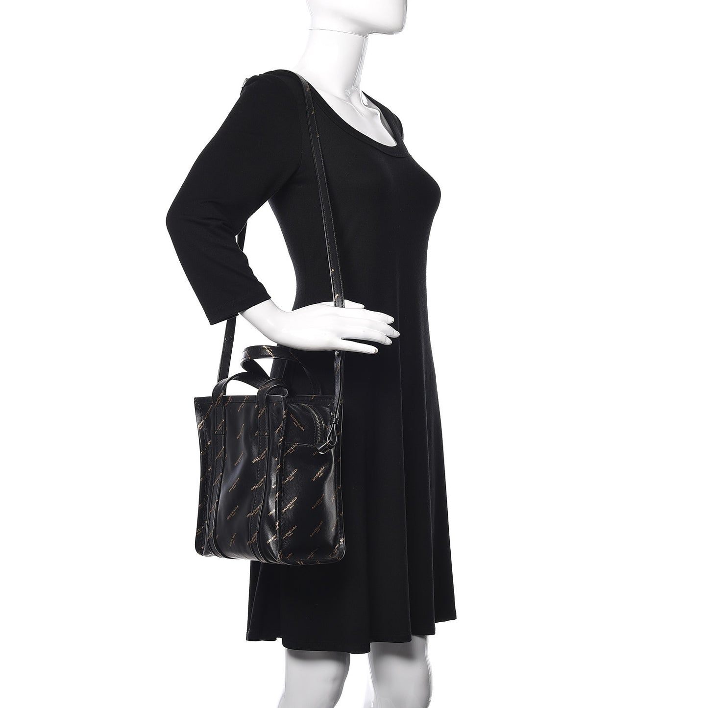 Calfskin Allover Logo XS Bazar Shopper Tote Black Gold
