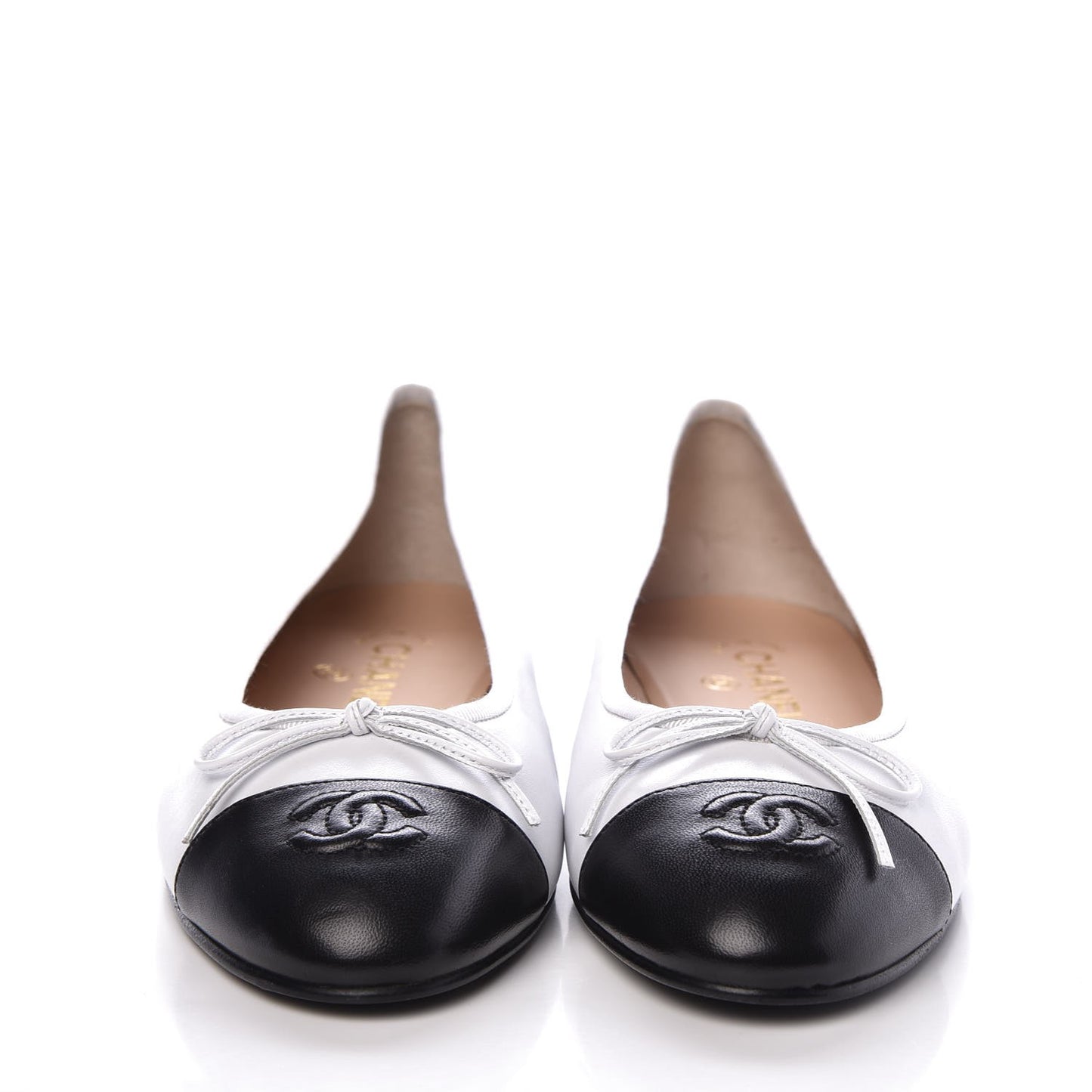 Lambskin Cap Toe Ballerina Flats 40.5 White Black