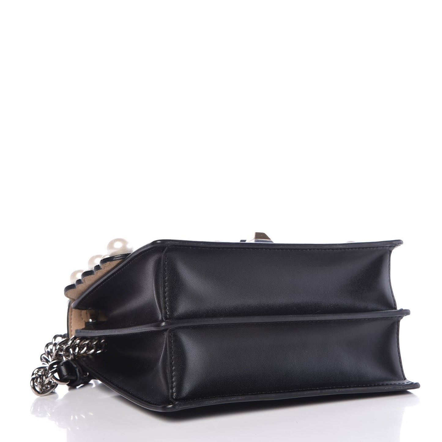 Vitello Liberty Pearl Scalloped Studded Small Kan I Shoulder Bag Black