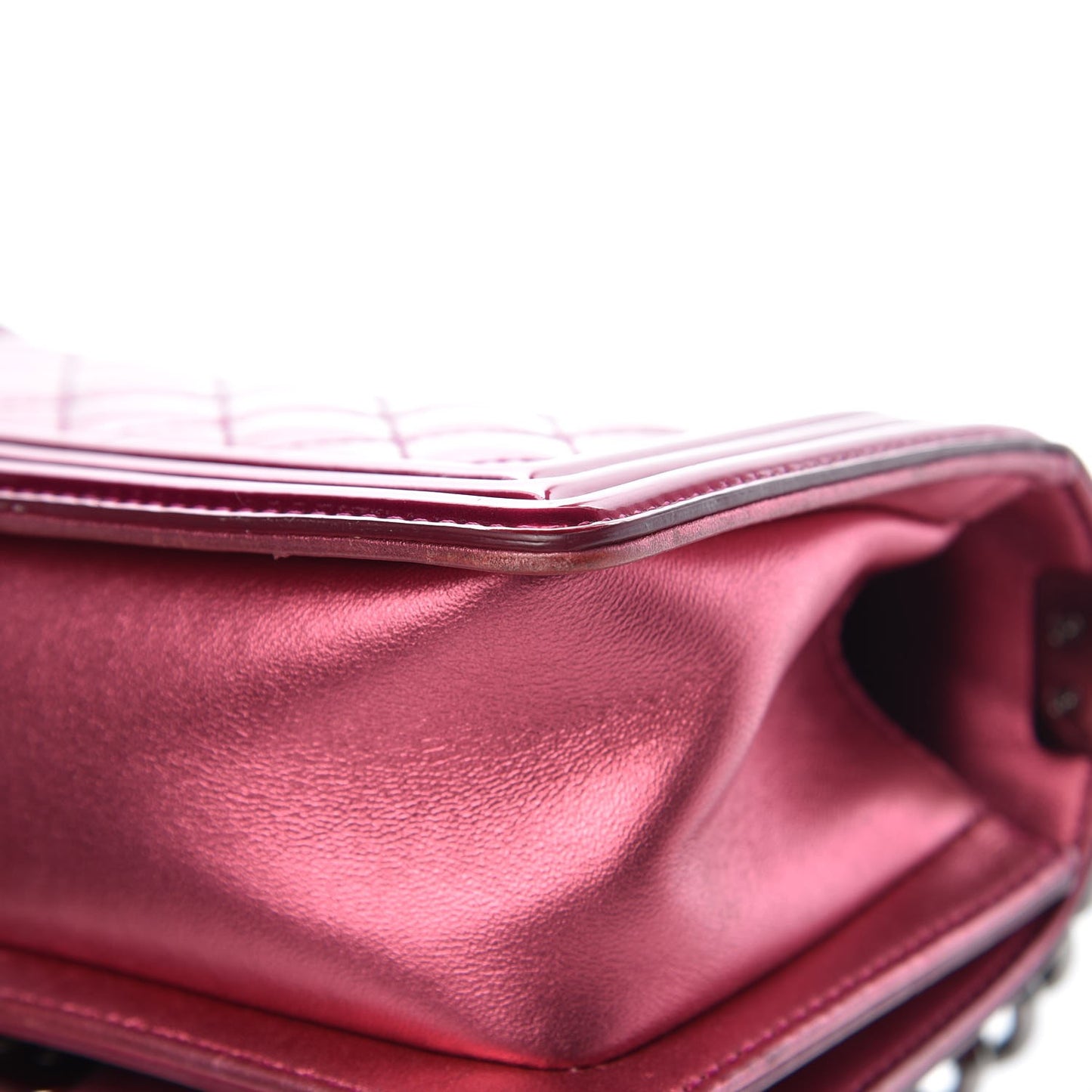Metallic Patent Calfskin Quilted Small Boy Flap Pink