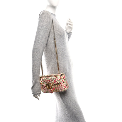 Gucci Cotton Calfskin Matelasse Floral Print Small GG Marmont Shoulder Bag Ivory Pink 2 of 10