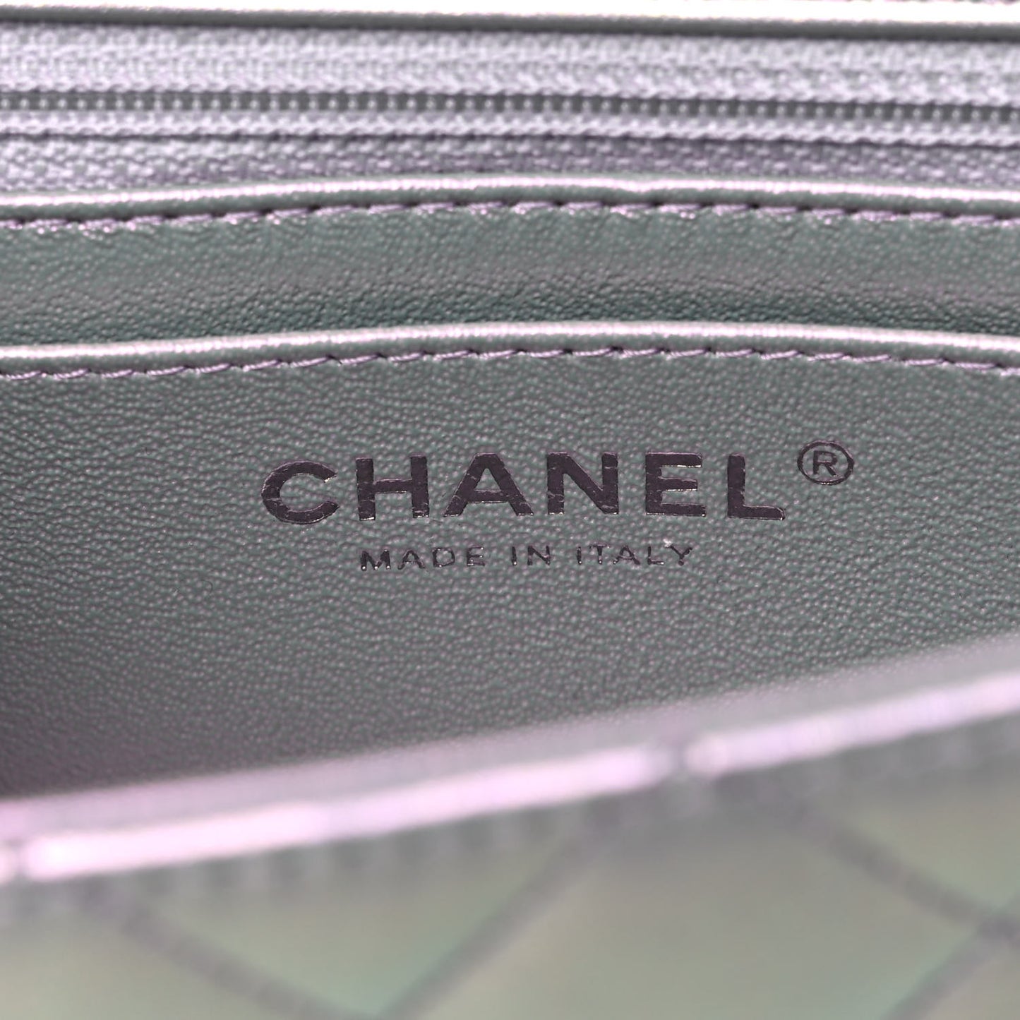 Iridescent Calfskin Quilted Mini Rectangular Flap Light Purple