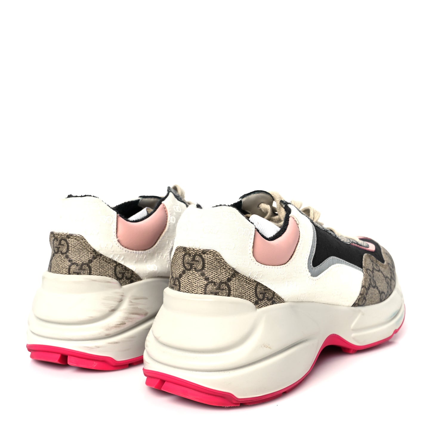 GG Supreme Monogram Mix Monogram Womens Rhyton Sneakers 38 London Blue Beige Pale Pink