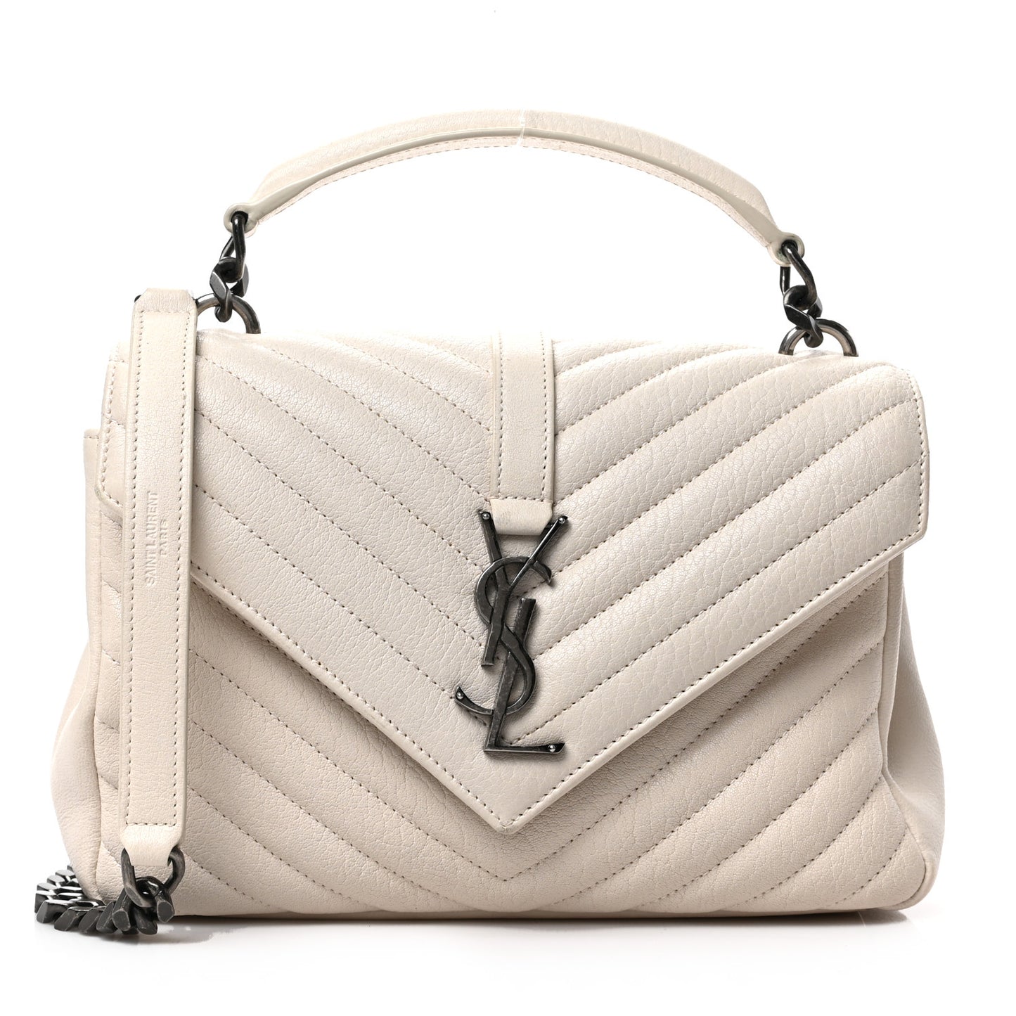 Sheepskin Matelasse Chevron Monogram Medium College Bag Dove White