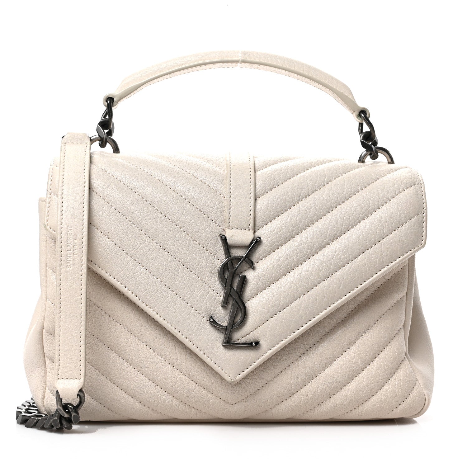 Saint Laurent Sheepskin Matelasse Chevron Monogram Medium College Bag Dove White 1 of 8