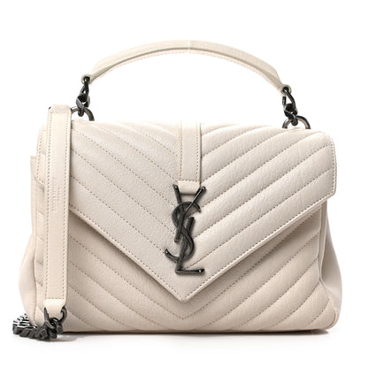 Saint Laurent Sheepskin Matelasse Chevron Monogram Medium College Bag Dove White 1 of 8
