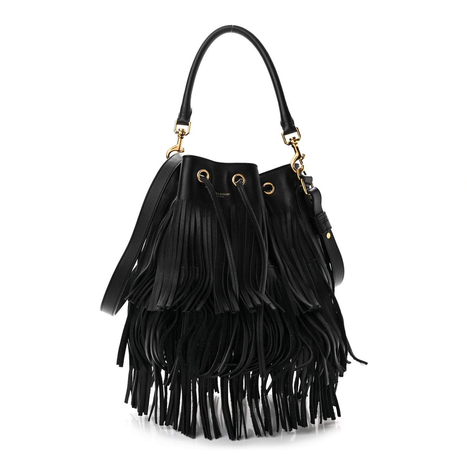 Saint Laurent Calfskin Small Emmanuelle Fringe Bucket Bag Black 1 of 11